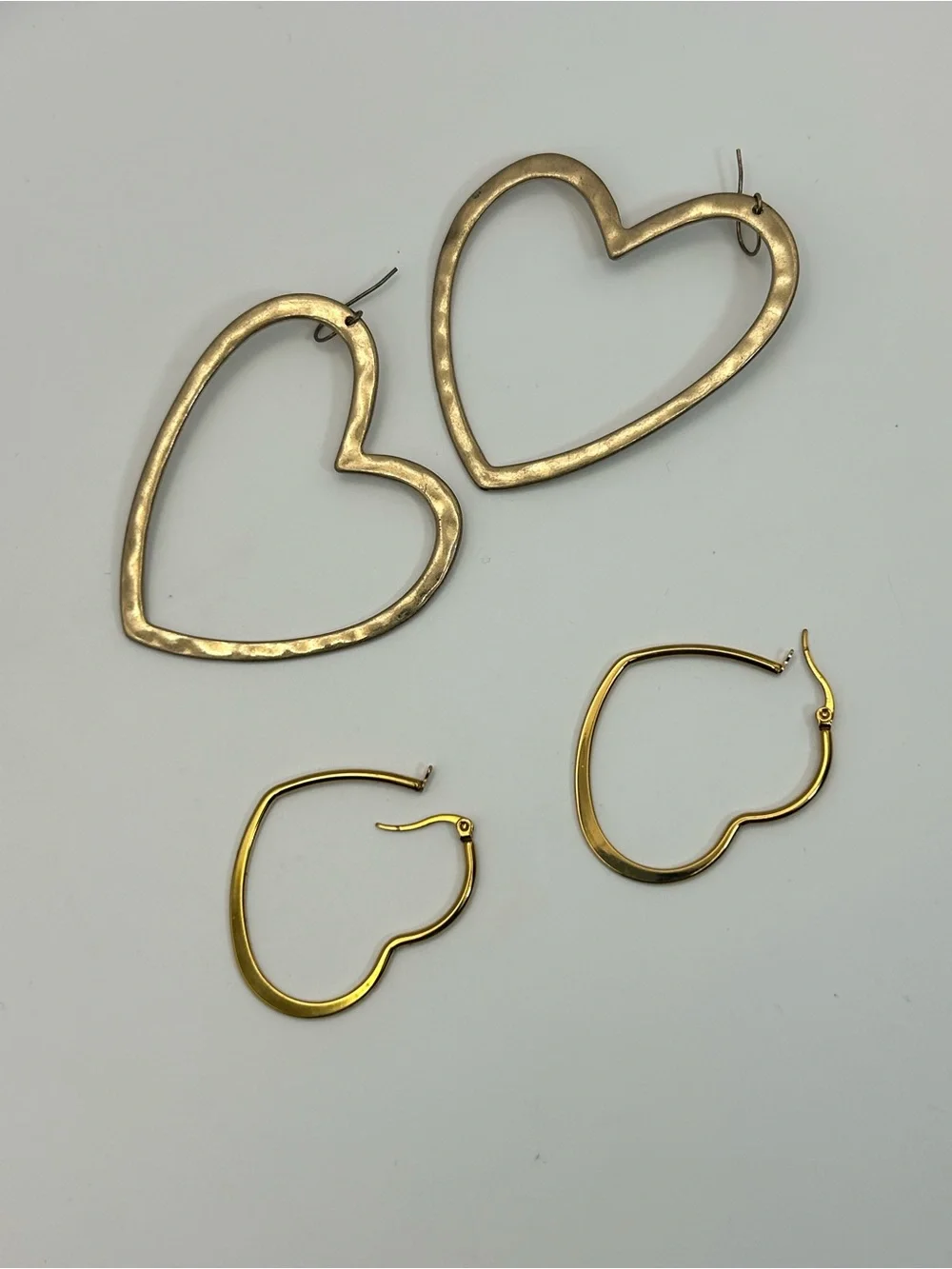 Gold-tone Heart Hoop Earrings 2 Pair Dangle Oversized